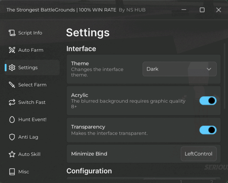 Roblox The Strongest Battlegrounds Script NS Hub Setting