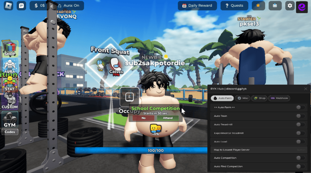 Roblox Gym Leauge Script RYK Hub