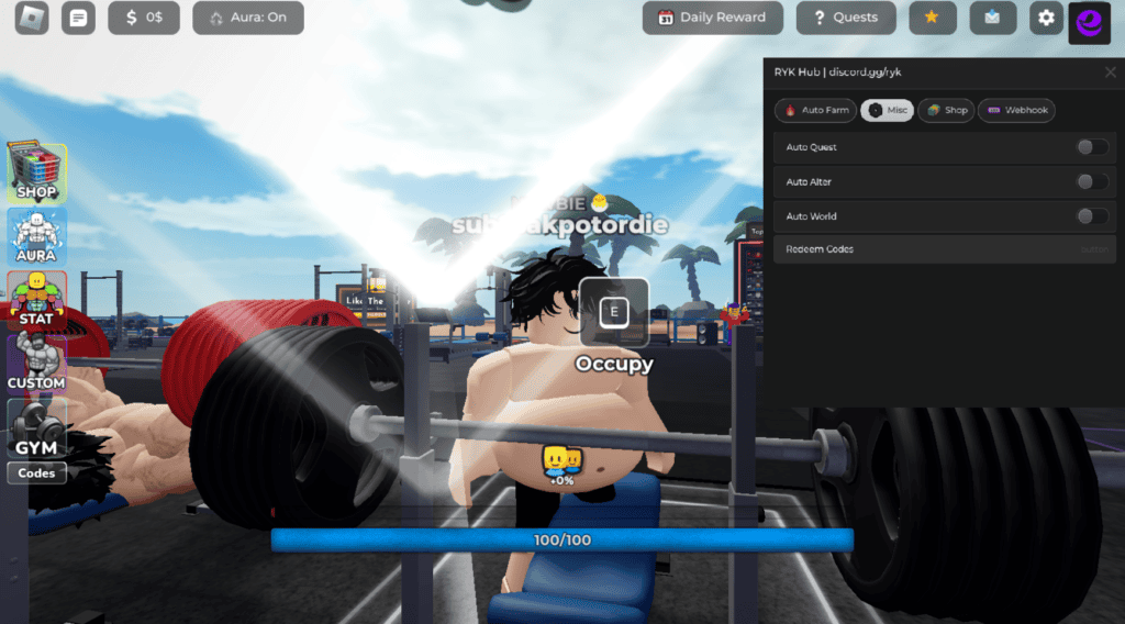 Roblox Gym Leauge Script RYK Hub