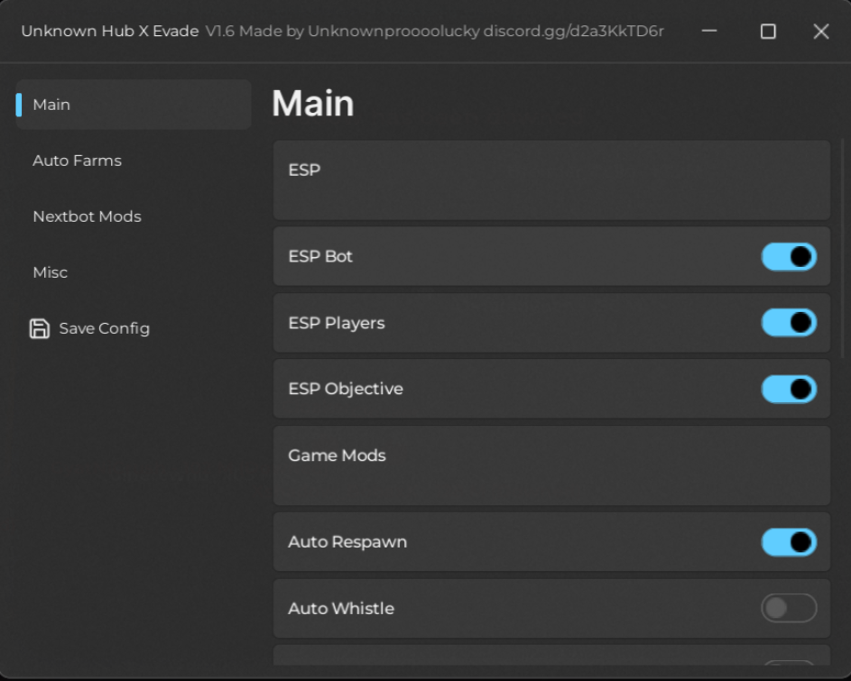 Roblox Evade Script Unkown Hub X GUI