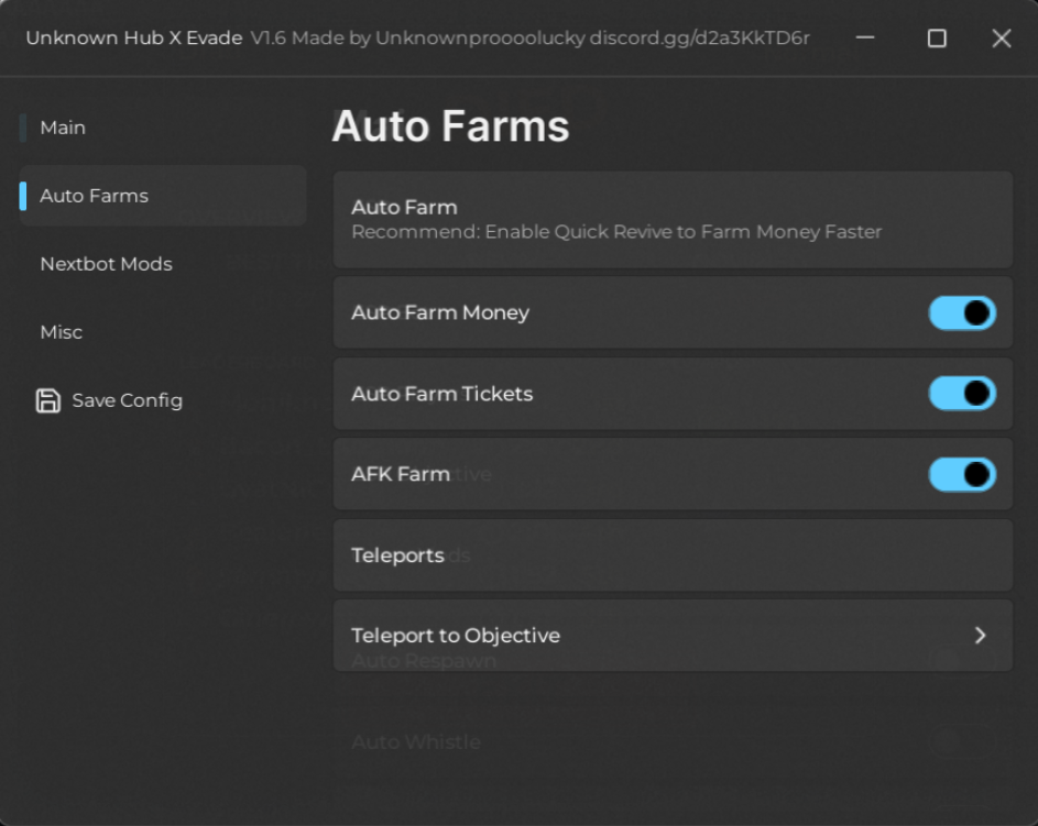 Roblox Evade Script Unkown Hub X GUI