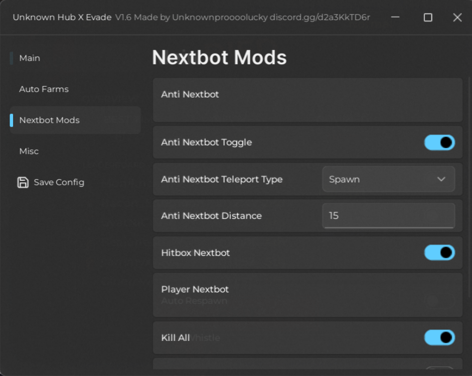 Roblox Evade Script Unkown Hub X GUI