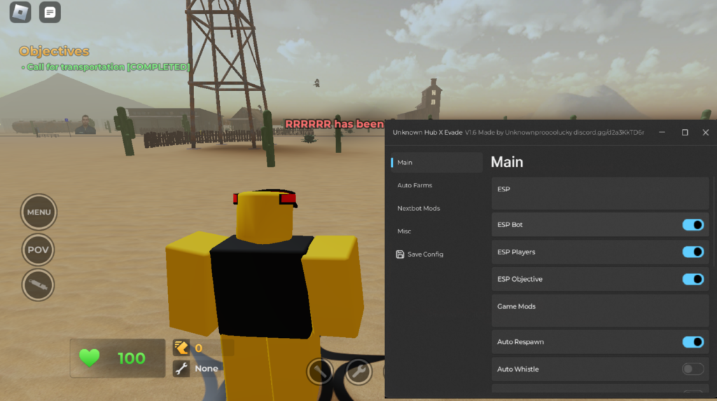 Roblox Evade Script Unkown Hub X GUI