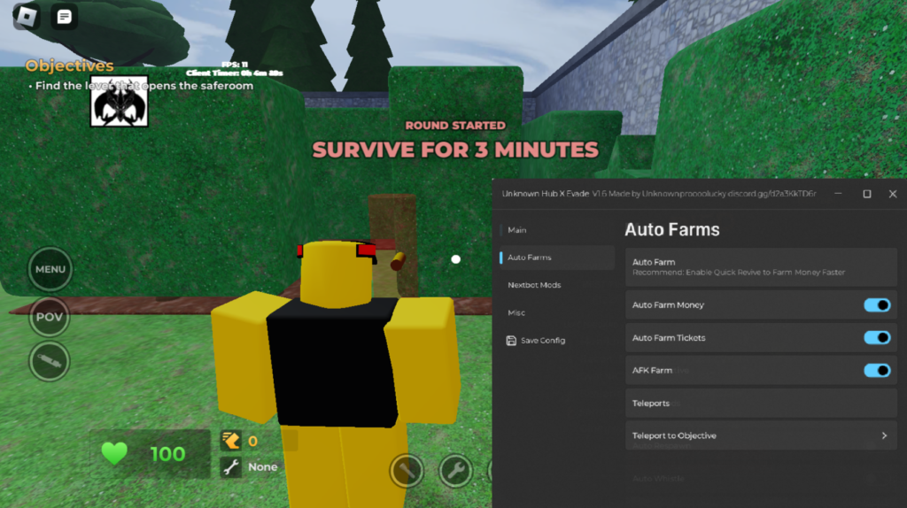 Roblox Evade Script Unkown Hub X GUI
