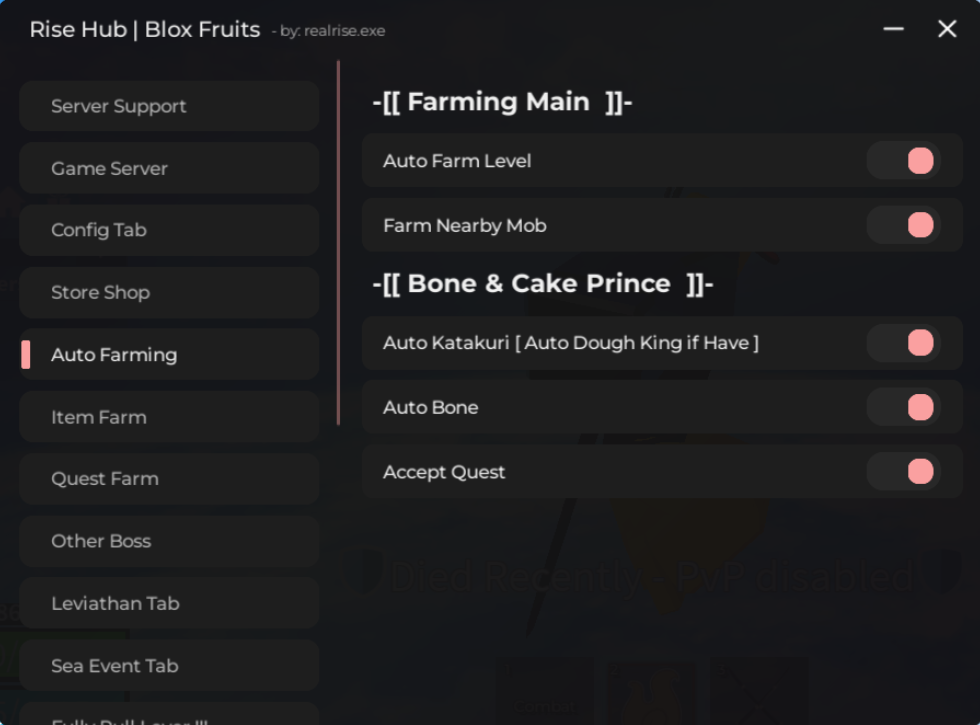 Roblox BloxFruits Script Rise Hub GUI