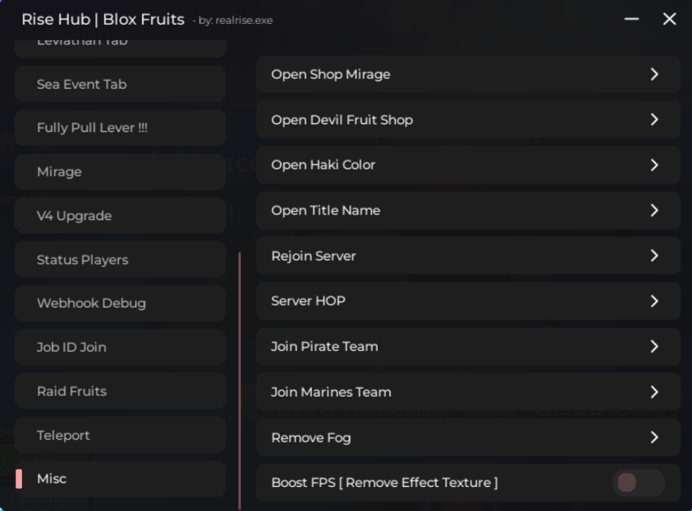 Roblox BloxFruits Script Rise Hub GUI
