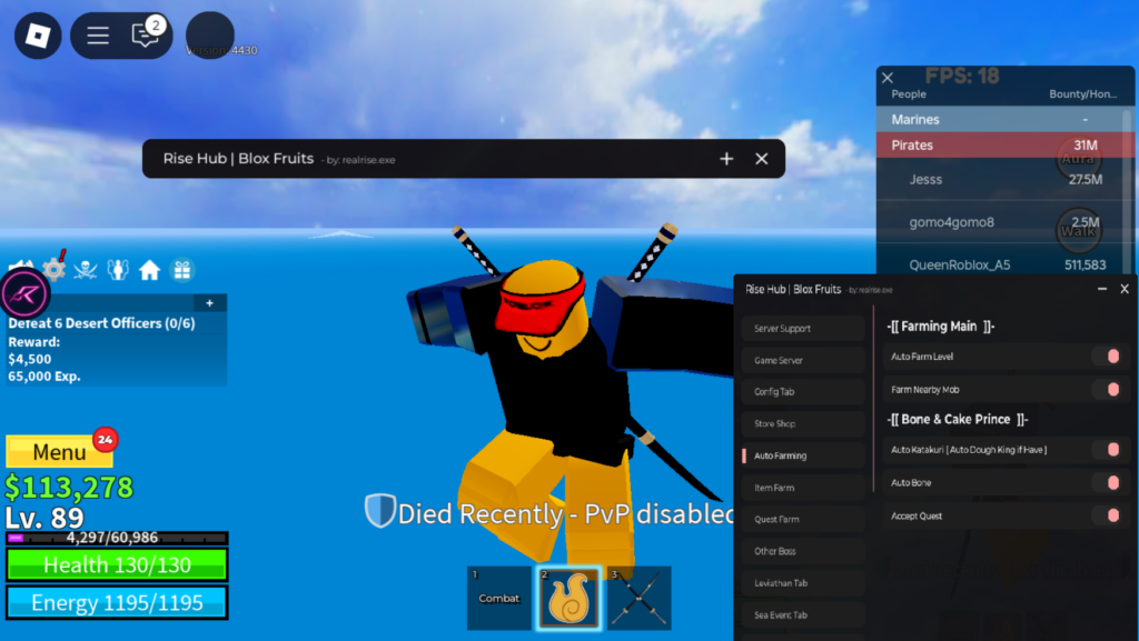 Roblox BloxFruits Script Rise Hub GUI