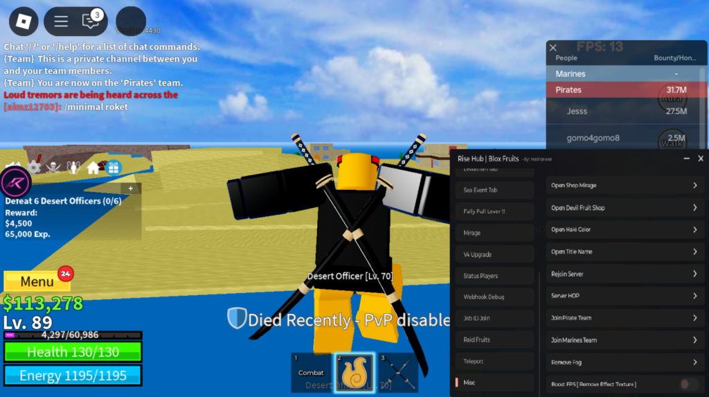 Roblox BloxFruits Script Rise Hub GUI