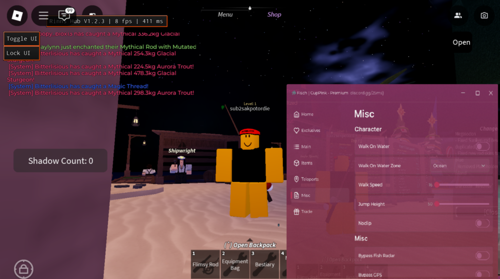 Roblox Fisch Script Cup Pink GUI