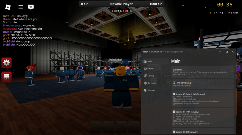 Roblox Shrimp Games Script Moon X Hub GUI