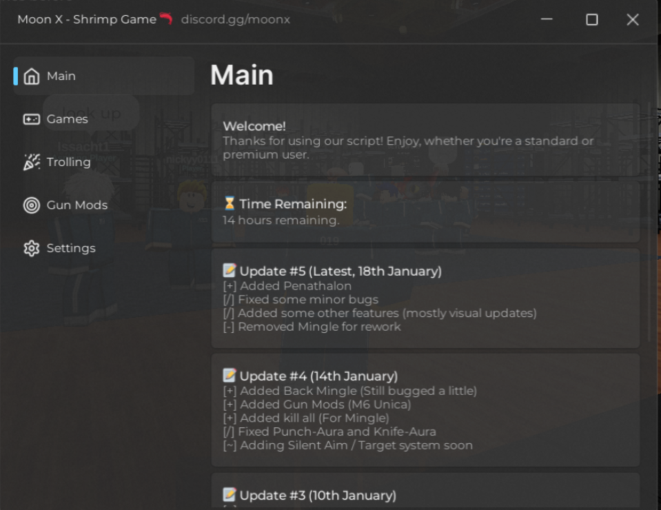 Roblox Shrimp Games Script Moon X Hub GUI
