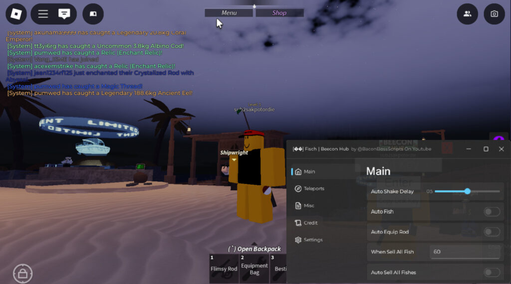 Roblox Fisch Script Beecon Hub GUI