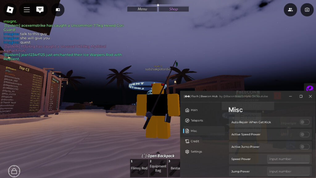 Roblox Fisch Script Beecon Hub GUI