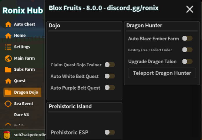 Roblox Blox Fruits Script Ronix Hub GUI
