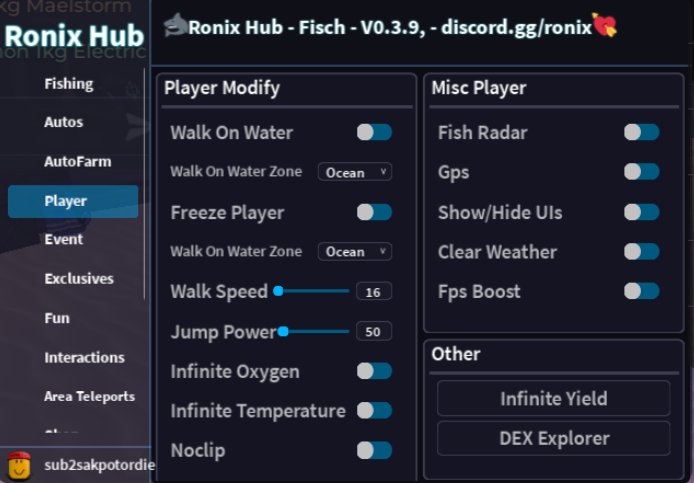 Roblox Fisch Script Ronix Hub GUI