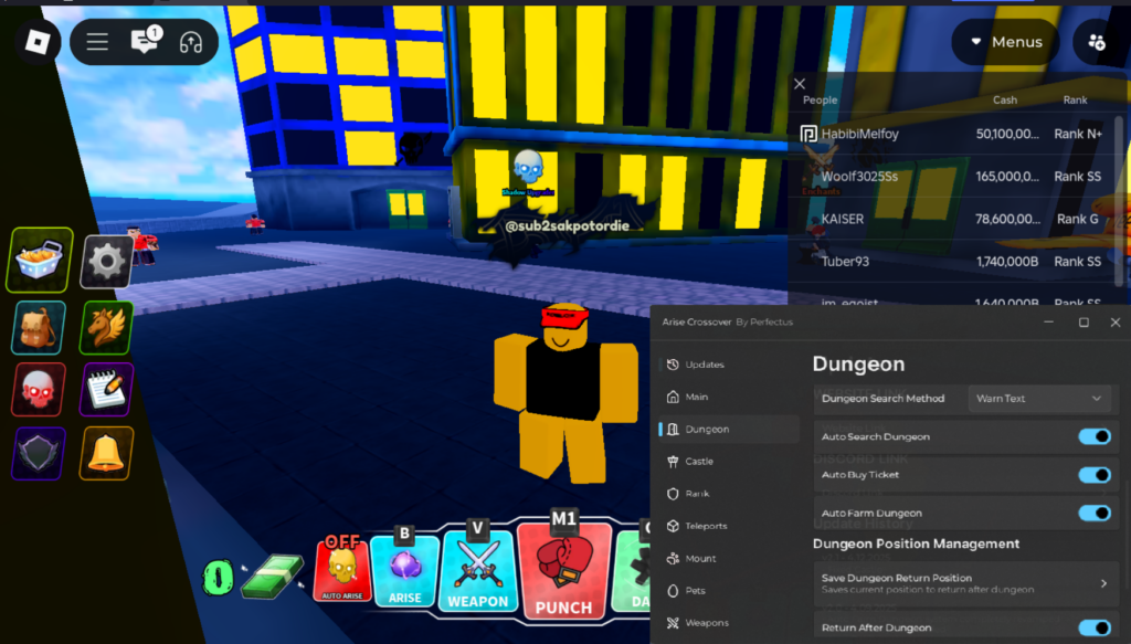 Roblox Arise Crossover Script Perfectus Hub GUI